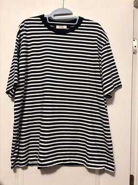 COS White and Navy Oversized Midweight Striped Short Sleeve Crew Tee sz L